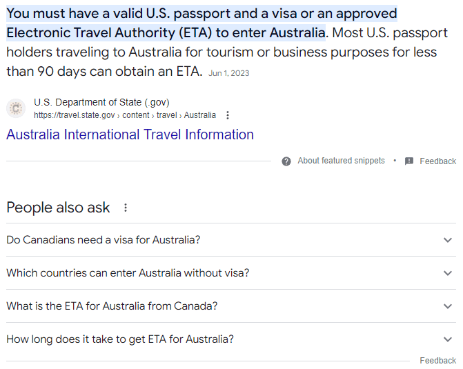 An example screenshot of Google's knowledge graph and People Also Ask block