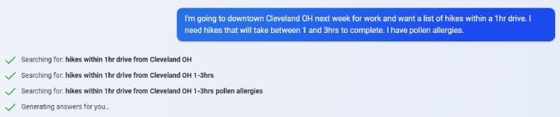 Screenshot of the smaller queries that happen within a given AI search