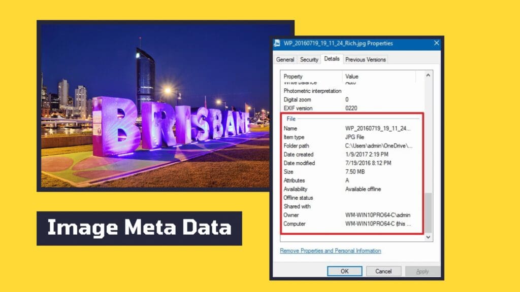 custom image file and its meta data for a picture of Brisbane QLD's south bank river