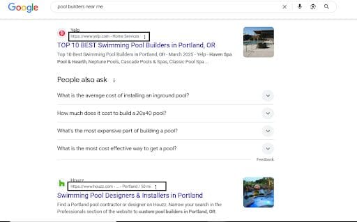 screenshot showing local directories ranking in a google search