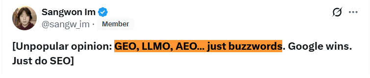 Screenshot from twitter post on seo buzzwords 