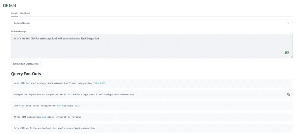 Dejan query fan out tool for extracting fan our queries for SEO/GEO 